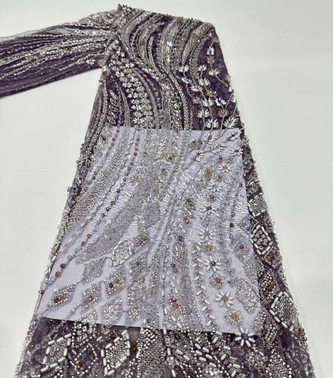 5 Yards Multi-Color Sequined Beaded Embroidered Lace Material Fabric PFS062