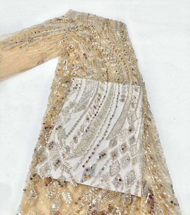 5 Yards Multi-Color Sequined Beaded Embroidered Lace Material Fabric PFS062