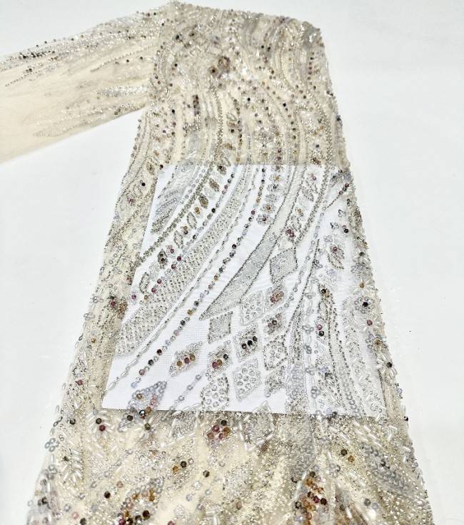 5 Yards Multi-Color Sequined Beaded Embroidered Lace Material Fabric PFS062