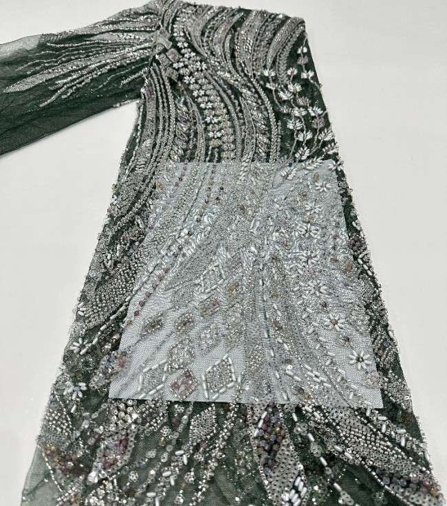 5 Yards Multi-Color Sequined Beaded Embroidered Lace Material Fabric PFS062