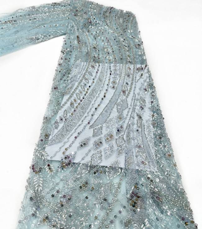 5 Yards Multi-Color Sequined Beaded Embroidered Lace Material Fabric PFS062