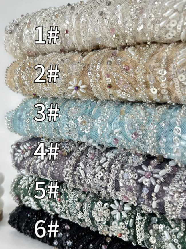 5 Yards Multi-Color Sequined Beaded Embroidered Lace Material Fabric PFS062