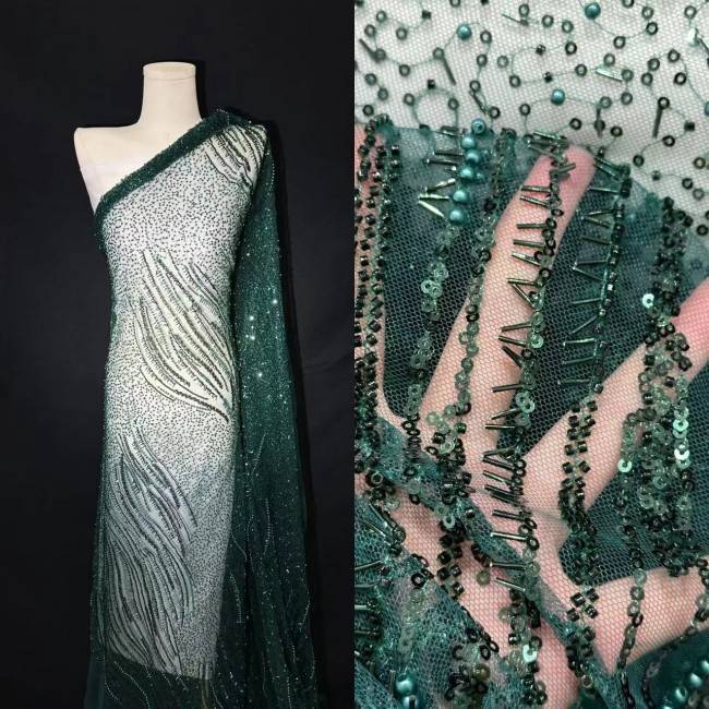 5 Yards Multi-Color Sequined Beaded Embroidered Lace Material Fabric PFS064