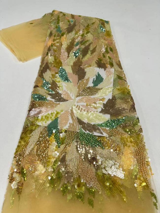 5 Yards Multi-Color Sequined Beaded Embroidered Lace Material Fabric PFS065