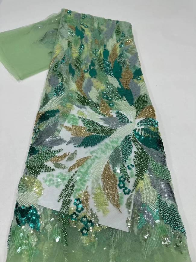 5 Yards Multi-Color Sequined Beaded Embroidered Lace Material Fabric PFS065