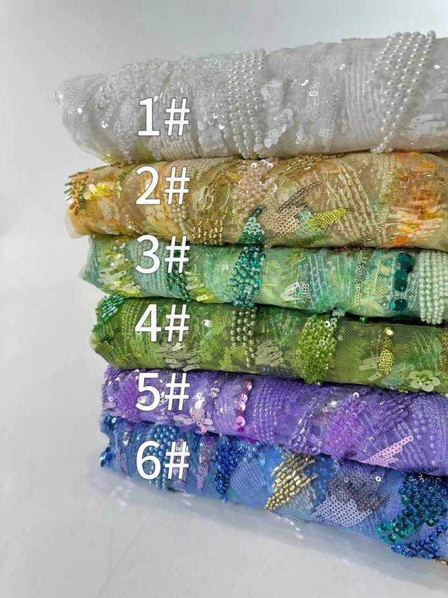 5 Yards Beaded Lace Fabric