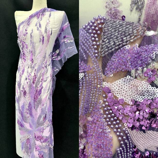 5 Yards Multi-Color Sequined Beaded Embroidered Lace Material Fabric PFS065