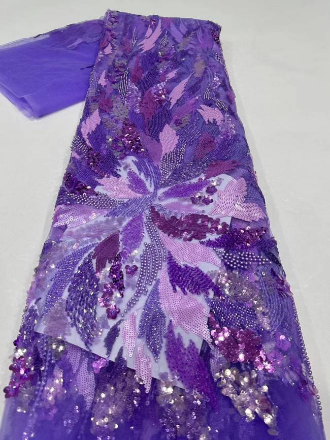 5 Yards Multi-Color Sequined Beaded Embroidered Lace Material Fabric PFS065