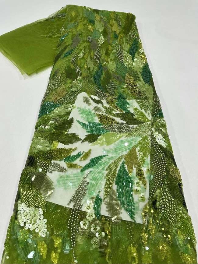 5 Yards Multi-Color Sequined Beaded Embroidered Lace Material Fabric PFS065