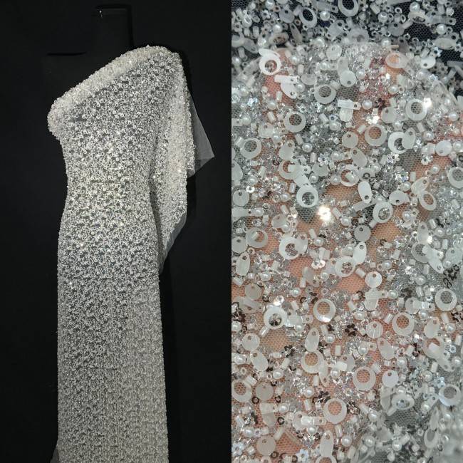 5 Yards Multi-Color Sequined Beaded Embroidered Lace Material Fabric PFS067