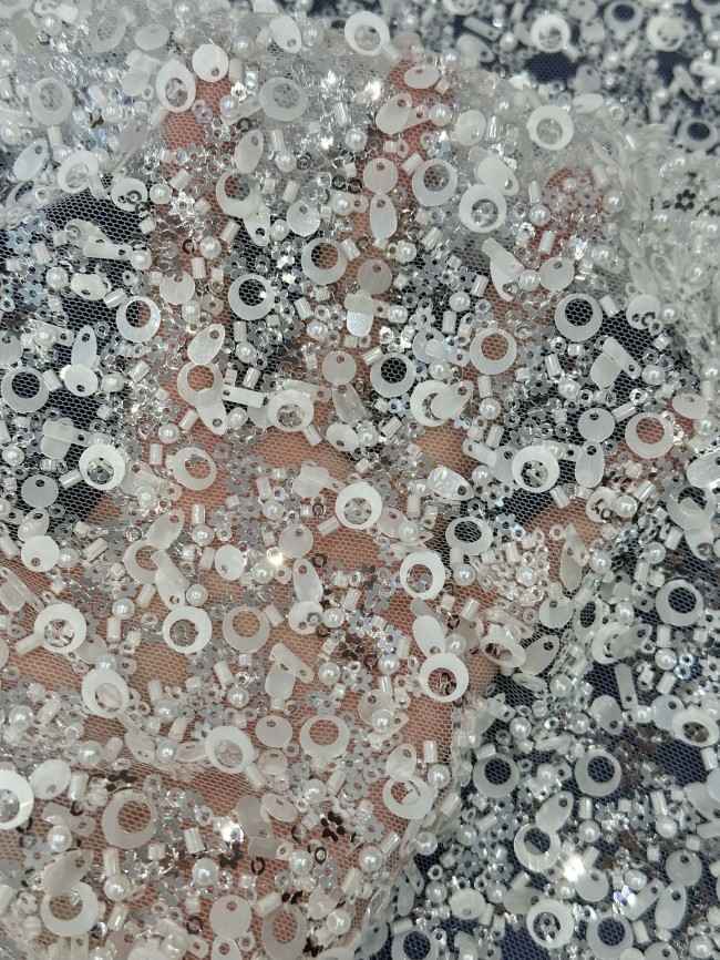 5 Yards Multi-Color Sequined Beaded Embroidered Lace Material Fabric PFS067