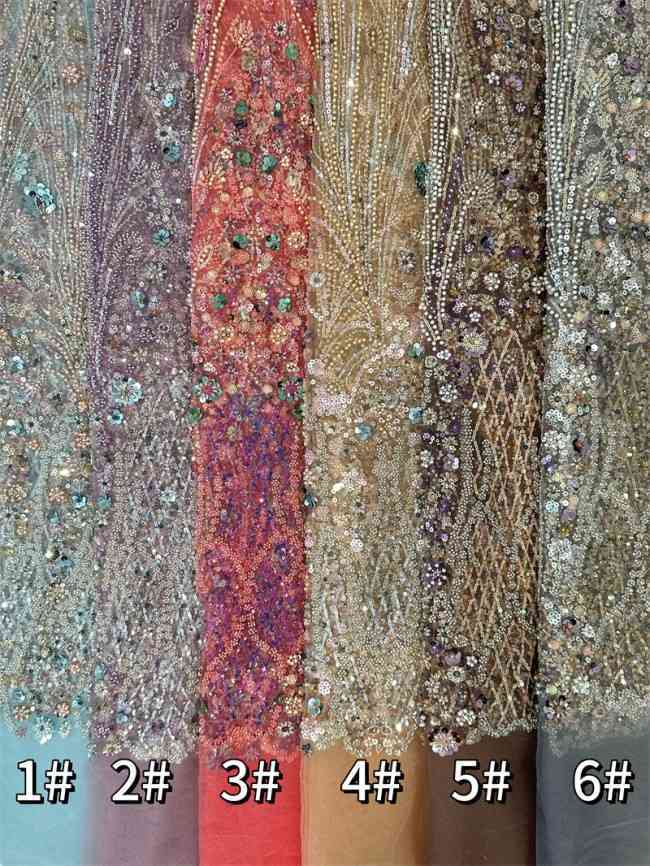5 Yards Multi-Color Sequined Beaded Embroidered Lace Material Fabric PFS068