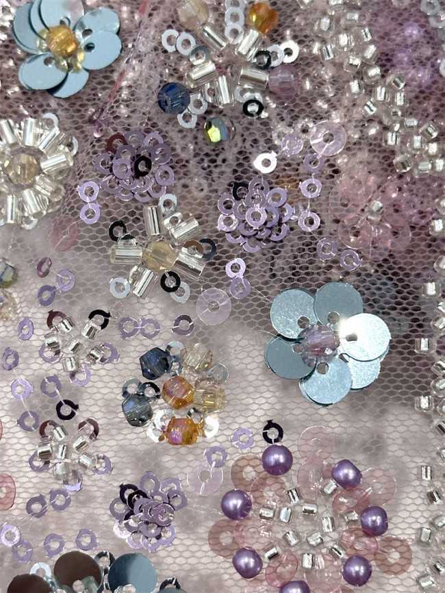 5 Yards Multi-Color Sequined Beaded Embroidered Lace Material Fabric PFS068