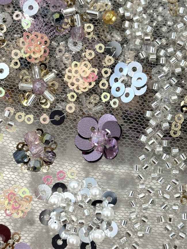 5 Yards Multi-Color Sequined Beaded Embroidered Lace Material Fabric PFS068