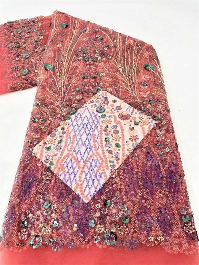 5 Yards Multi-Color Sequined Beaded Embroidered Lace Material Fabric PFS068