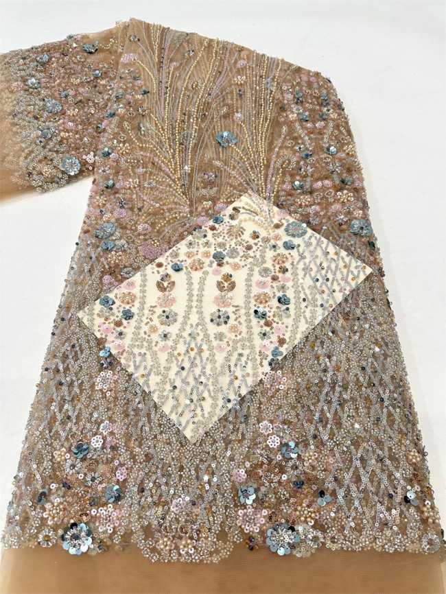 5 Yards Multi-Color Sequined Beaded Embroidered Lace Material Fabric PFS068