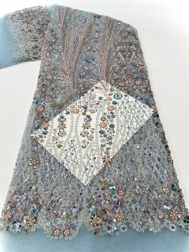 5 Yards Multi-Color Sequined Beaded Embroidered Lace Material Fabric PFS068