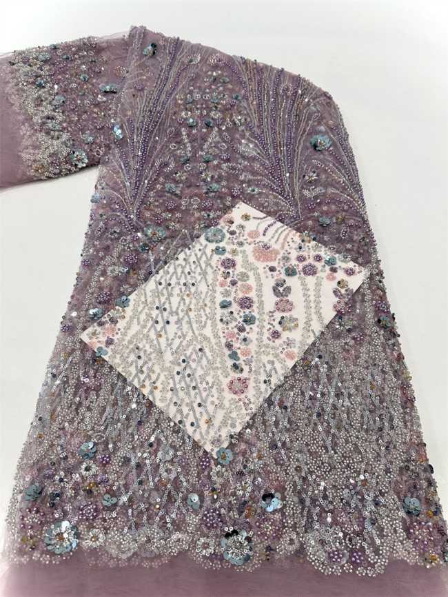 5 Yards Multi-Color Sequined Beaded Embroidered Lace Material Fabric PFS068