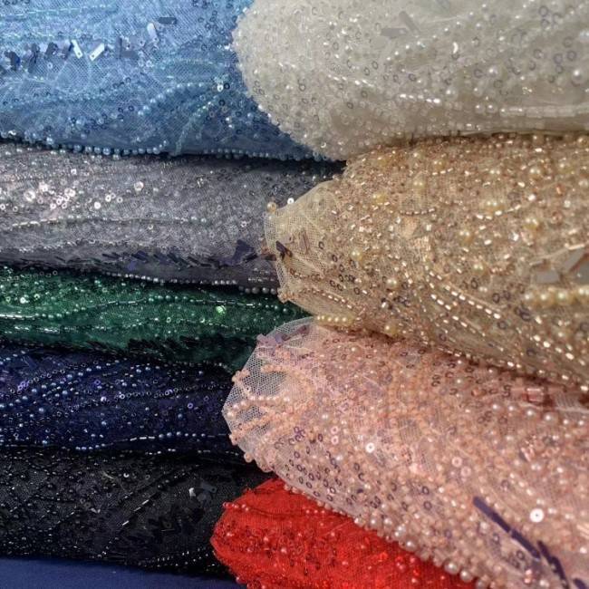 5 Yards Beaded Lace Fabric ITM PFS072