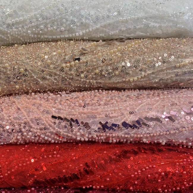 5 Yards Multi-Color Sequined Beaded Embroidered Lace Material Fabric PFS072