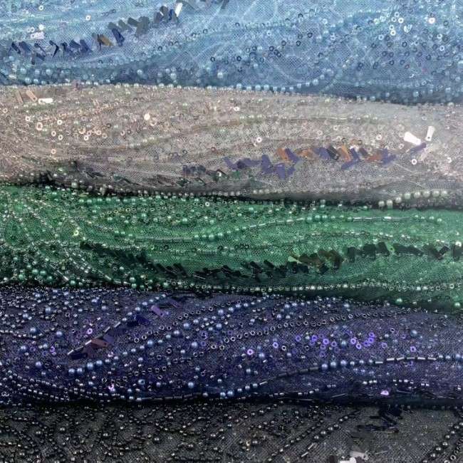 5 Yards Multi-Color Sequined Beaded Embroidered Lace Material Fabric PFS072