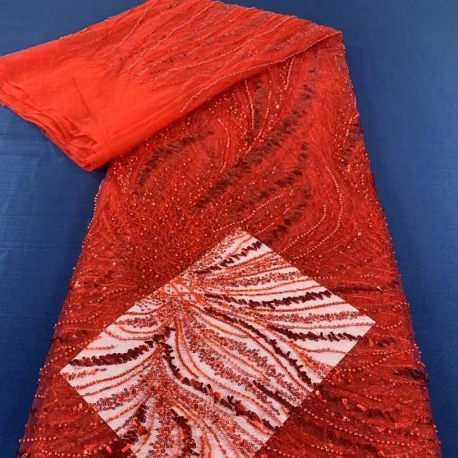 5 Yards Multi-Color Sequined Beaded Embroidered Lace Material Fabric PFS072