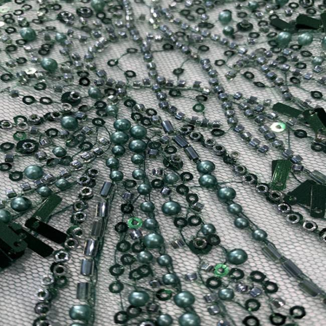 5 Yards Multi-Color Sequined Beaded Embroidered Lace Material Fabric PFS072