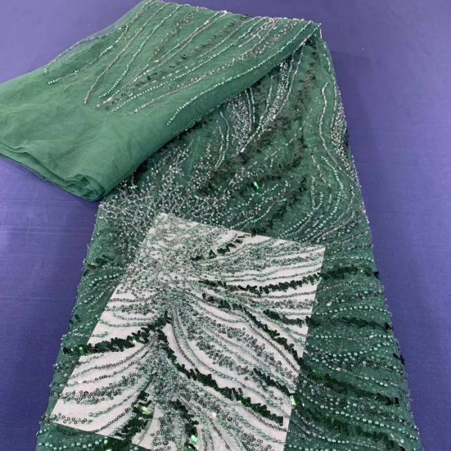 5 Yards Multi-Color Sequined Beaded Embroidered Lace Material Fabric PFS072