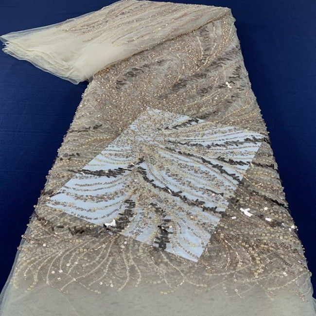 5 Yards Multi-Color Sequined Beaded Embroidered Lace Material Fabric PFS072
