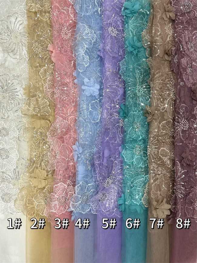 5 Yards Multi-Color Sequined Beaded Embroidered Lace Material Fabric PFS075