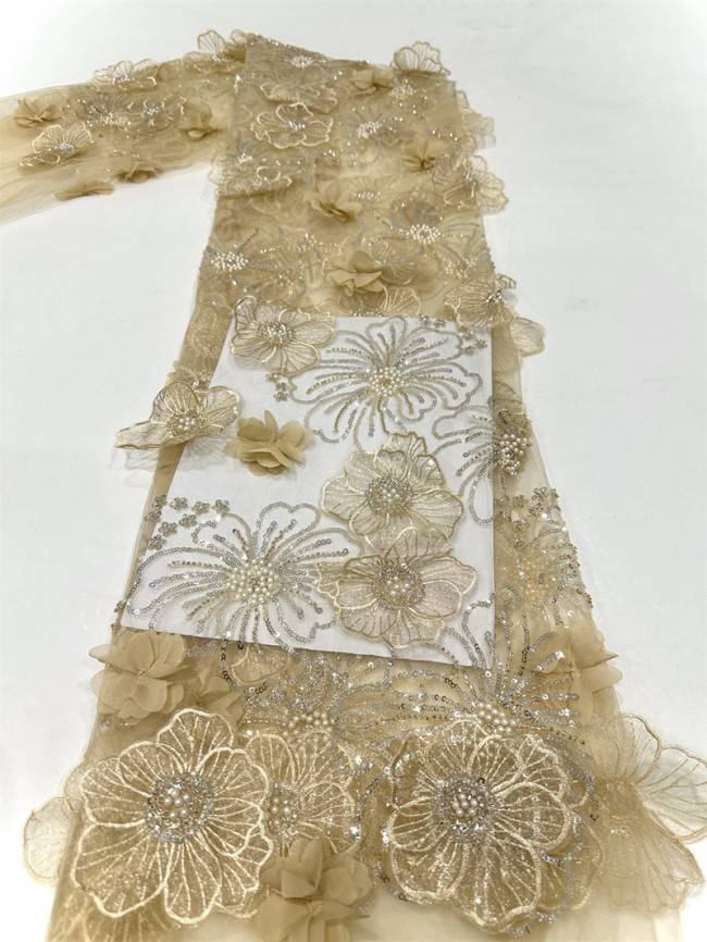 5 Yards Multi-Color Sequined Beaded Embroidered Lace Material Fabric PFS075