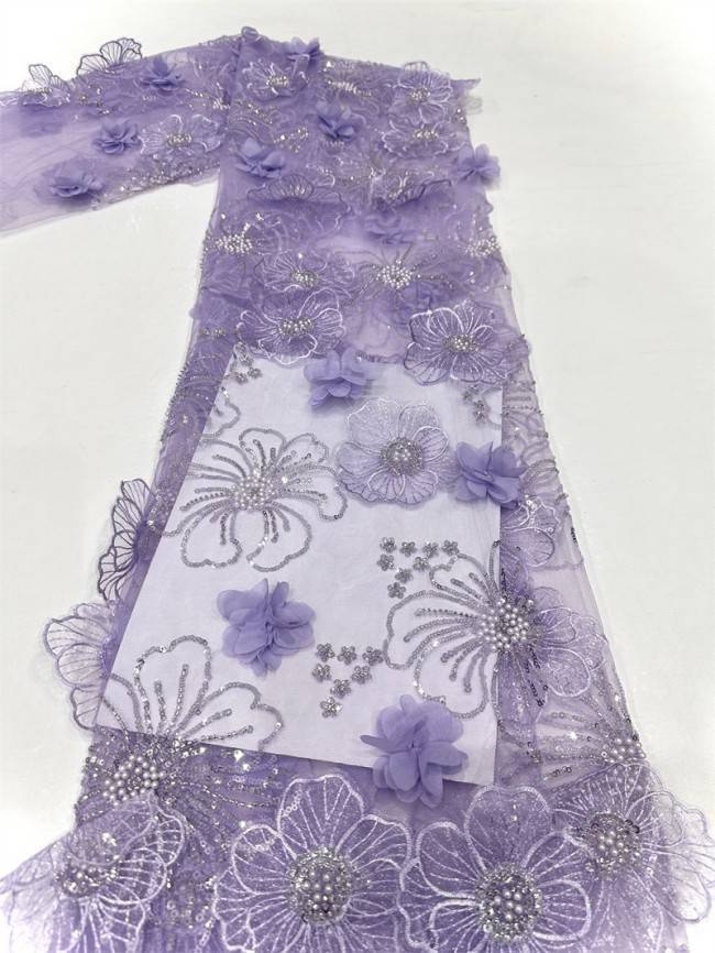 5 Yards Beaded 3D Floral Lace Fabric ITM PFS075