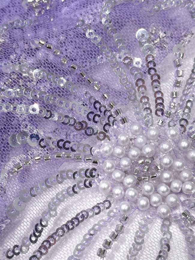 5 Yards Multi-Color Sequined Beaded Embroidered Lace Material Fabric PFS075