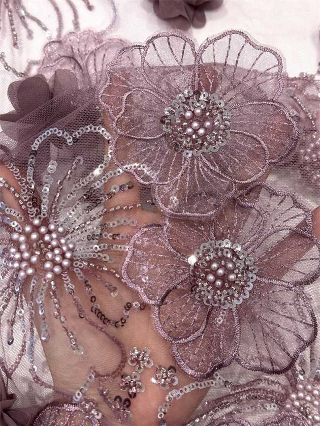 5 Yards Multi-Color Sequined Beaded Embroidered Lace Material Fabric PFS075