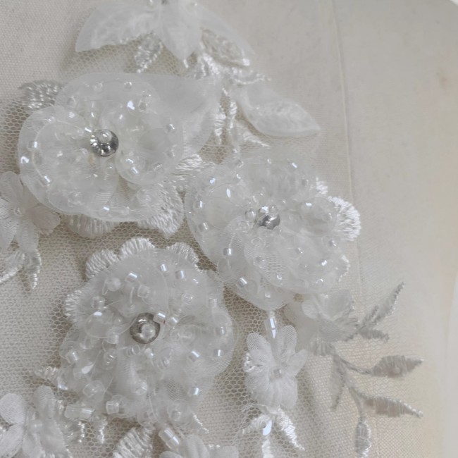 2 Pieces White Sequined Beaded Embroidered Bridal Lace Applique Material SDY011