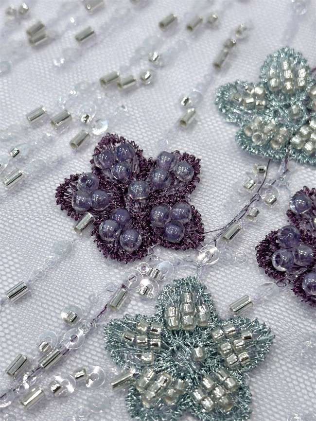 5 Yards Multi-Color Beaded Lace Material Fabric