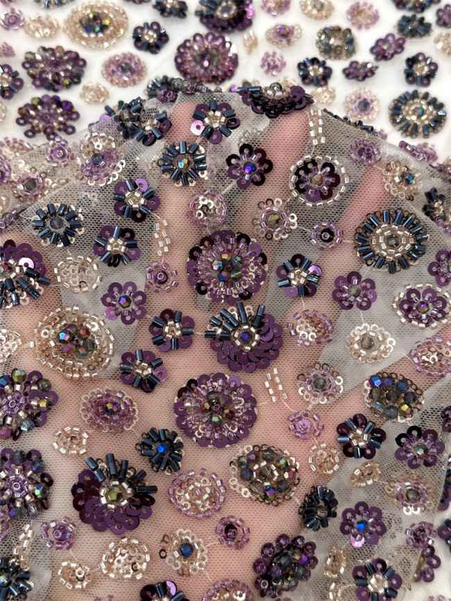 5 Yards Multi-Color Beaded Lace Material Fabric