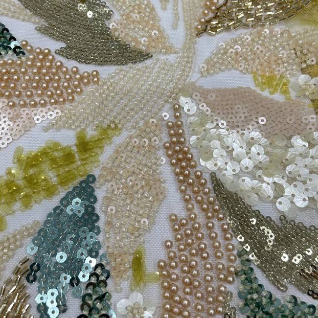 5 Yards Multi-Color Beaded Lace Material Fabric