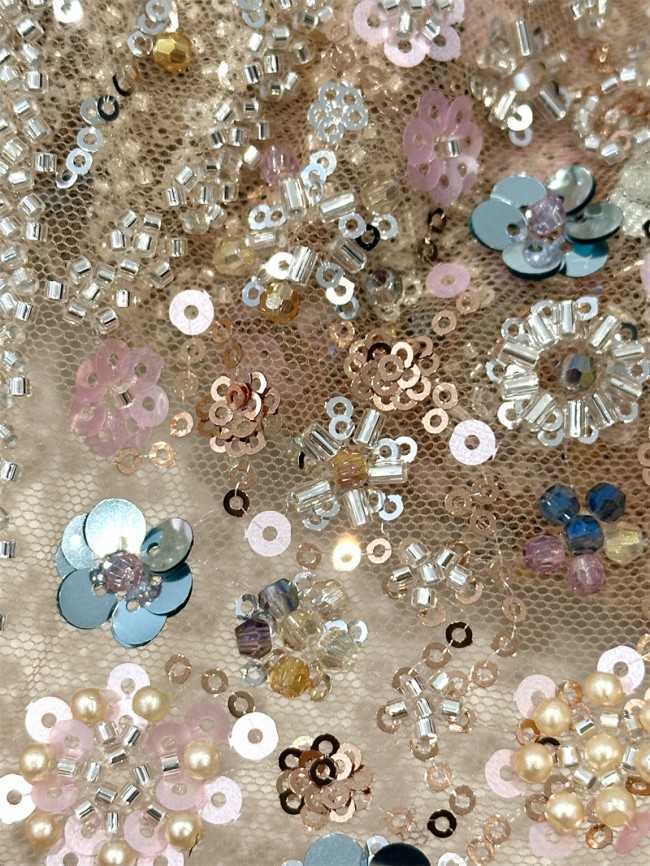 5 Yards Multi-Color Beaded Lace Material Fabric