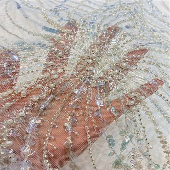 5 Yards Multi-Color Sequined Beaded Embroidered Lace Material Fabric HB014