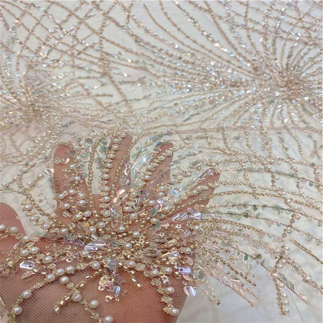 5 Yards Multi-Color Sequined Beaded Embroidered Lace Material Fabric HB014
