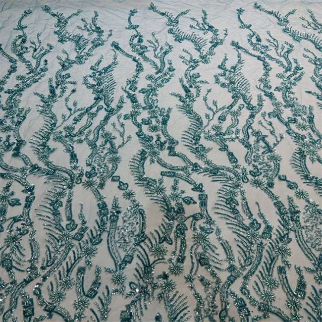 5 Yards Multi-Color Sequined Beaded 3D Floral Embroidered Lace Material Fabric HB060