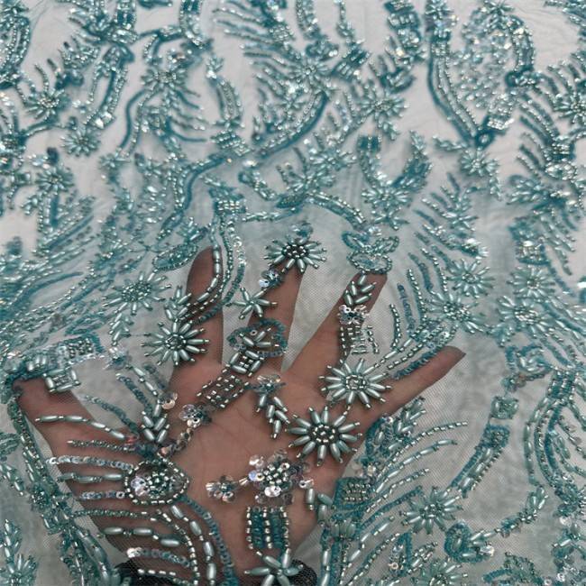 5 Yards Multi-Color Sequined Beaded 3D Floral Embroidered Lace Material Fabric HB060