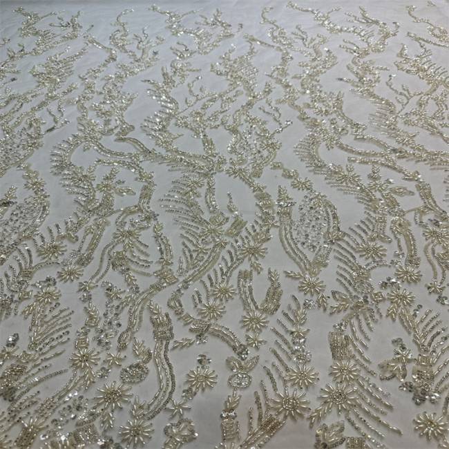 5 Yards Multi-Color Sequined Beaded 3D Floral Embroidered Lace Material Fabric HB060