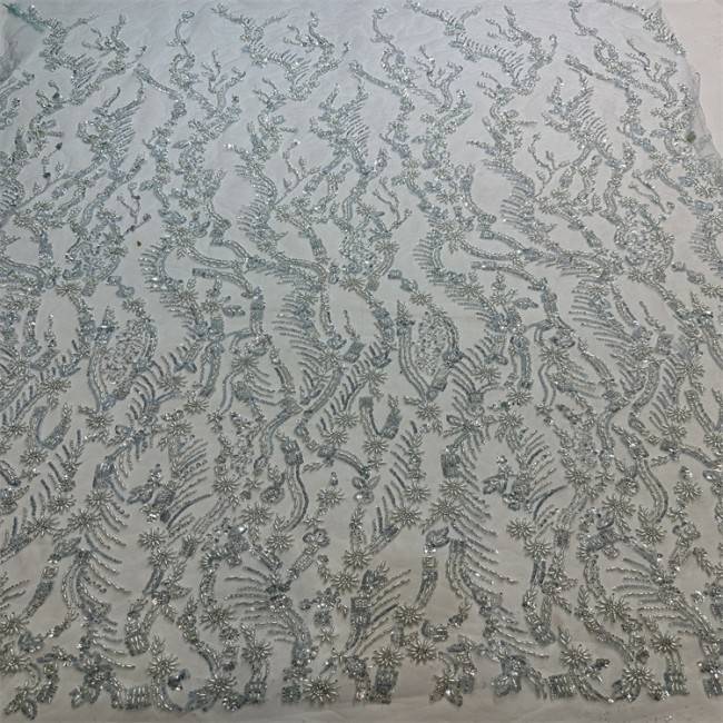 5 Yards Multi-Color Sequined Beaded 3D Floral Embroidered Lace Material Fabric HB060