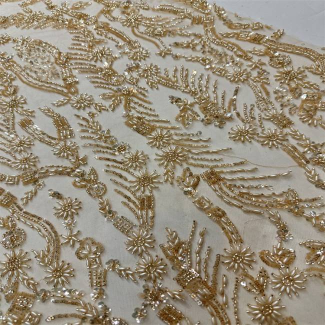 5 Yards Multi-Color Sequined Beaded 3D Floral Embroidered Lace Material Fabric HB060