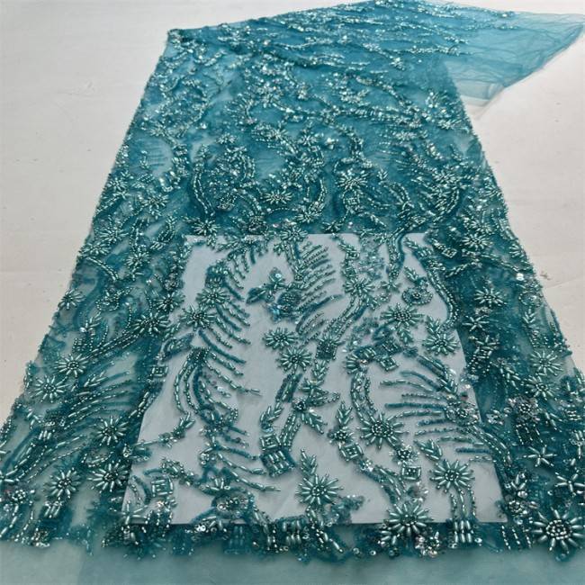 5 Yards Multi-Color Sequined Beaded 3D Floral Embroidered Lace Material Fabric HB060