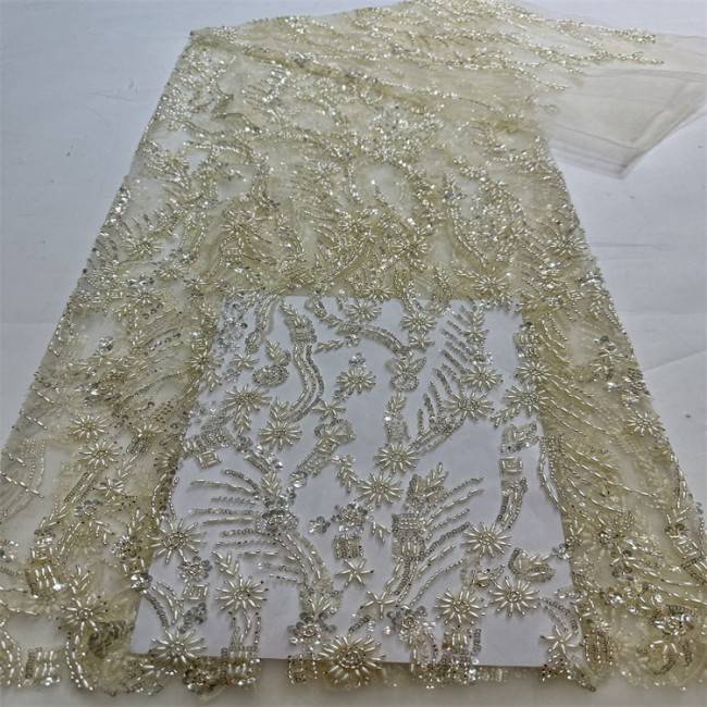 5 Yards Multi-Color Sequined Beaded 3D Floral Embroidered Lace Material Fabric HB060