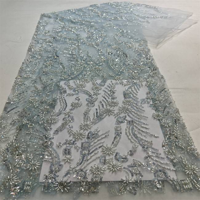 5 Yards Multi-Color Sequined Beaded 3D Floral Embroidered Lace Material Fabric HB060