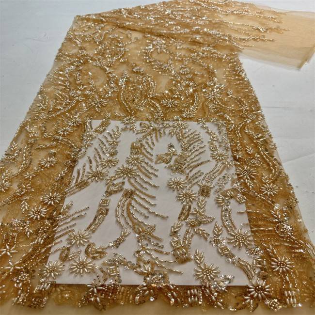 5 Yards Multi-Color Sequined Beaded 3D Floral Embroidered Lace Material Fabric HB060